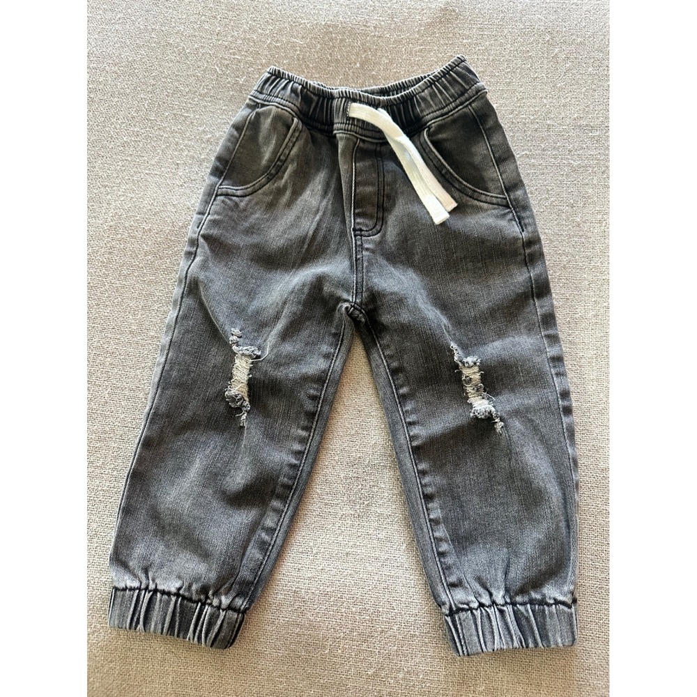 Little Bipsy Denim Joggers Toddler Boys 2T-3T Gray Distressed Elastic Pants